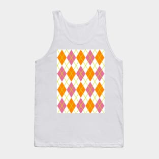 Orange Pink Gold Argyle Pattern Print Retro Vintage Punk Rock Band Tank Top